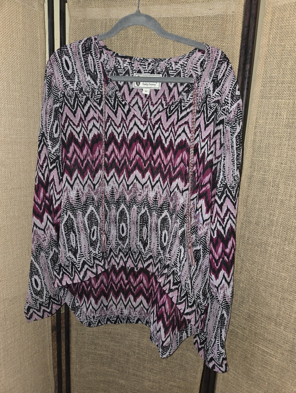 Outback Trading Company V-Neck Western Peasant Blouse Purple and Black XL - Picture 1 of 12